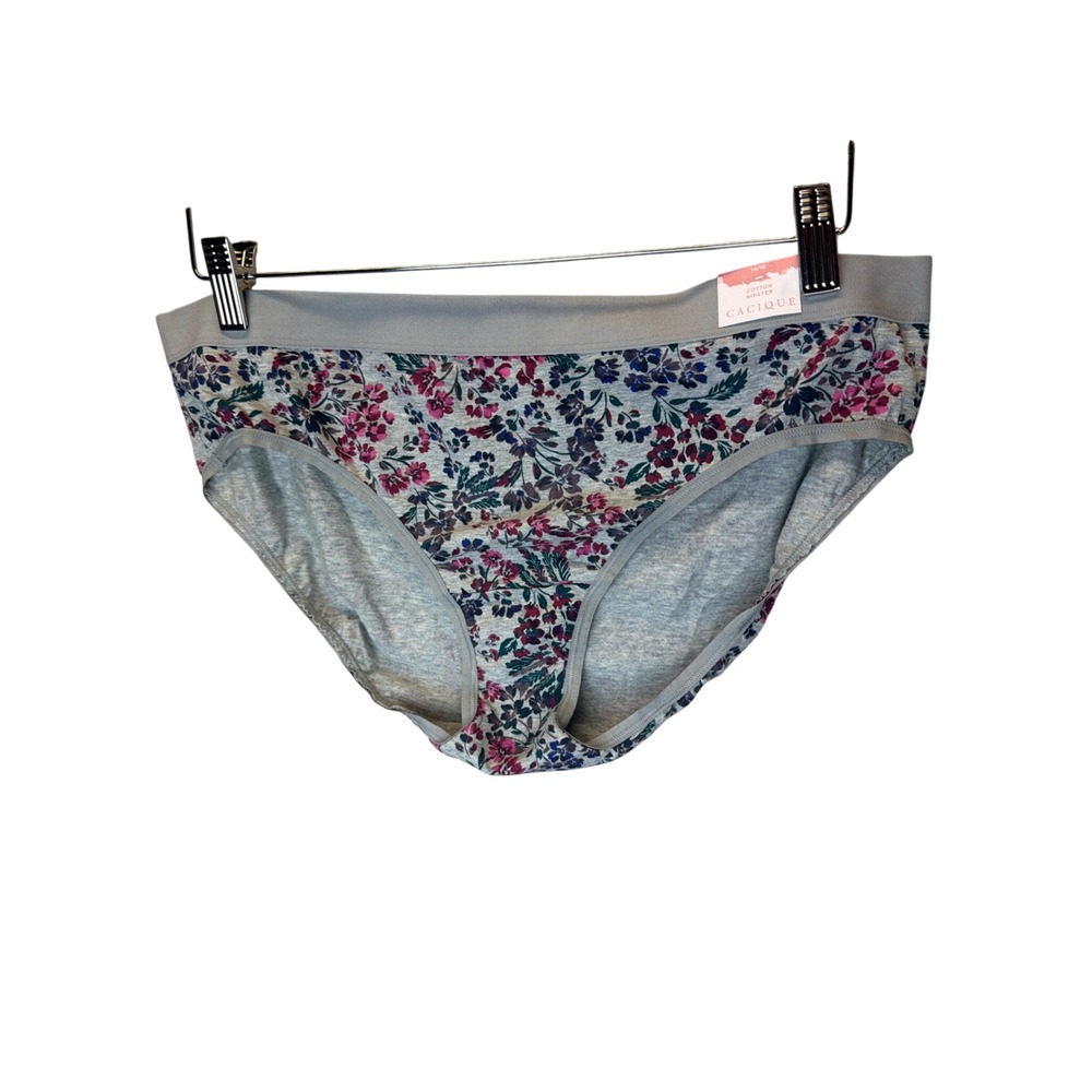 Cacique Cotton Hipster‎ Panties Gray Floral Print Size 14/16 New With Tags